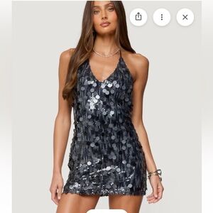 Edikted Carena Sequin Halter Mini Dress